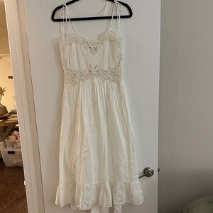 White Lace Trim Midi Dress